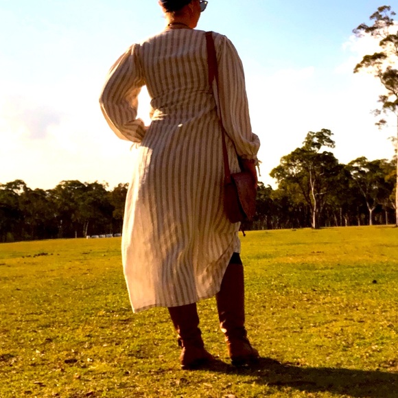 SOLD JAASE Long Balloon Sleeve High Low Midi Dress L - Picture 5 of 8